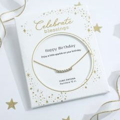 Happy Birthday - Celebrate Blessings - Gold Cubic Zirconia Bar Necklace - Mellow Monkey