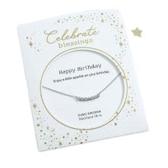 Happy Birthday - Celebrate Blessings - Silver Cubic Zirconia Bar Necklace - Mellow Monkey