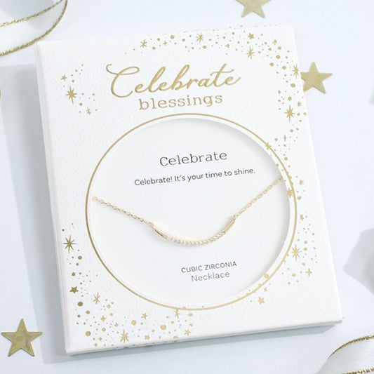 Celebrate Blessings - Cubic Zirconia Bar - Gold - Mellow Monkey