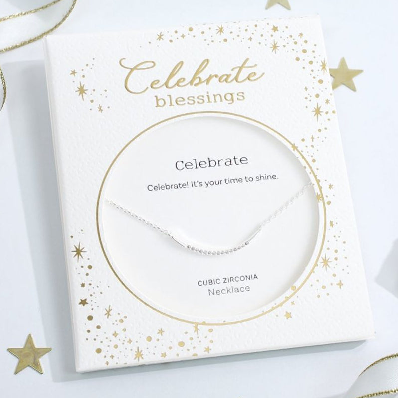 Celebrate Blessings - Cubic Zirconia Bar - Silver - Mellow Monkey