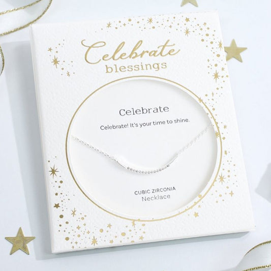 Celebrate Blessings - Cubic Zirconia Bar - Silver - Mellow Monkey