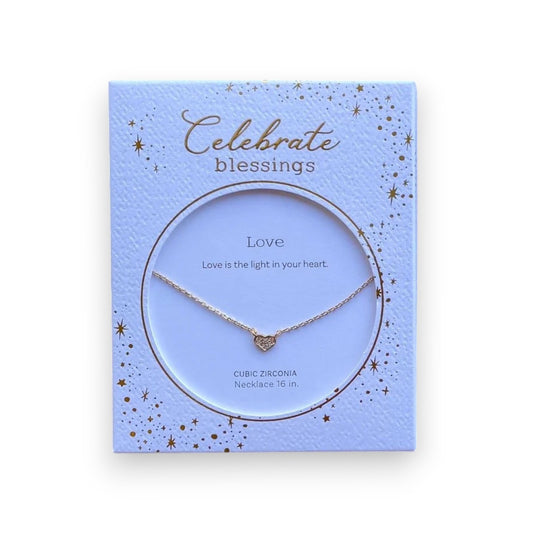 Love - Celebrate Blessings - Gold Heart Cubic Zirconia Necklace - Mellow Monkey