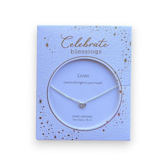 Love - Celebrate Blessings - Silver Heart Cubic Zirconia Necklace - Mellow Monkey