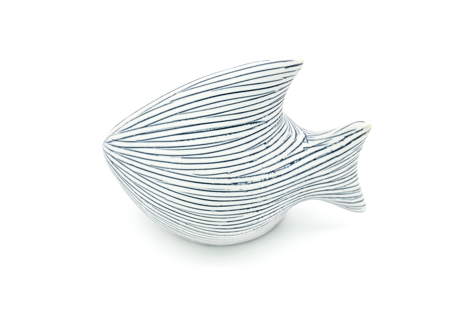 Mini Fish Porcelain Ceramic Sculpture Ornament - White with Blue Stripes - 4 x 2.5 x 3.5 in - Mellow Monkey