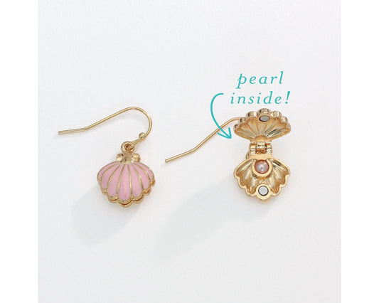 Pink Scallop with Pink Pearl - Earrings - Mellow Monkey