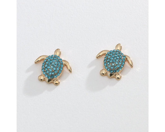 Turtles with Aqua Crystals - Earrings - Mellow Monkey