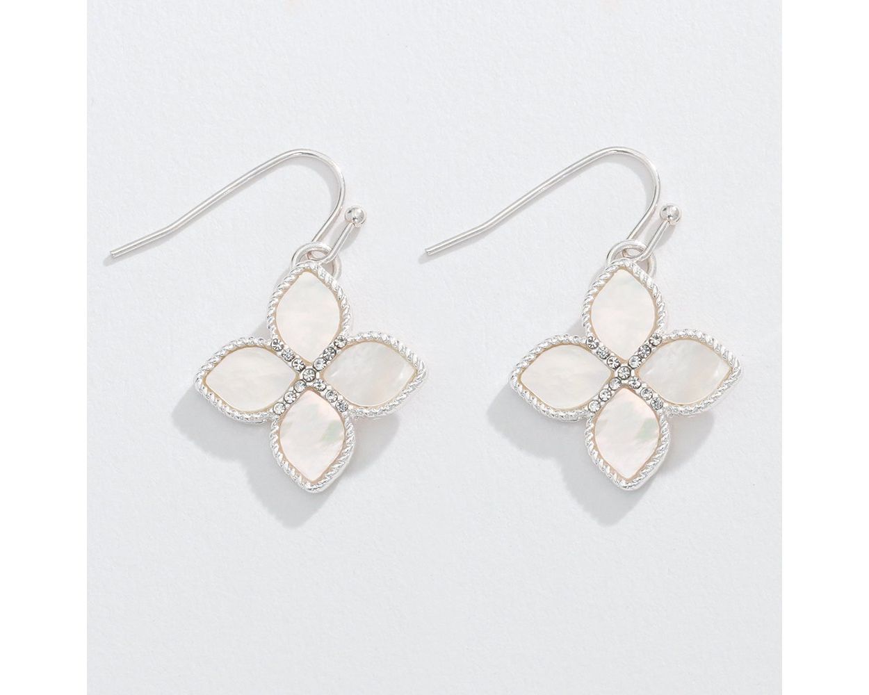 Mother Of Pearl & Crystal Silver Drops - Earrings - Mellow Monkey