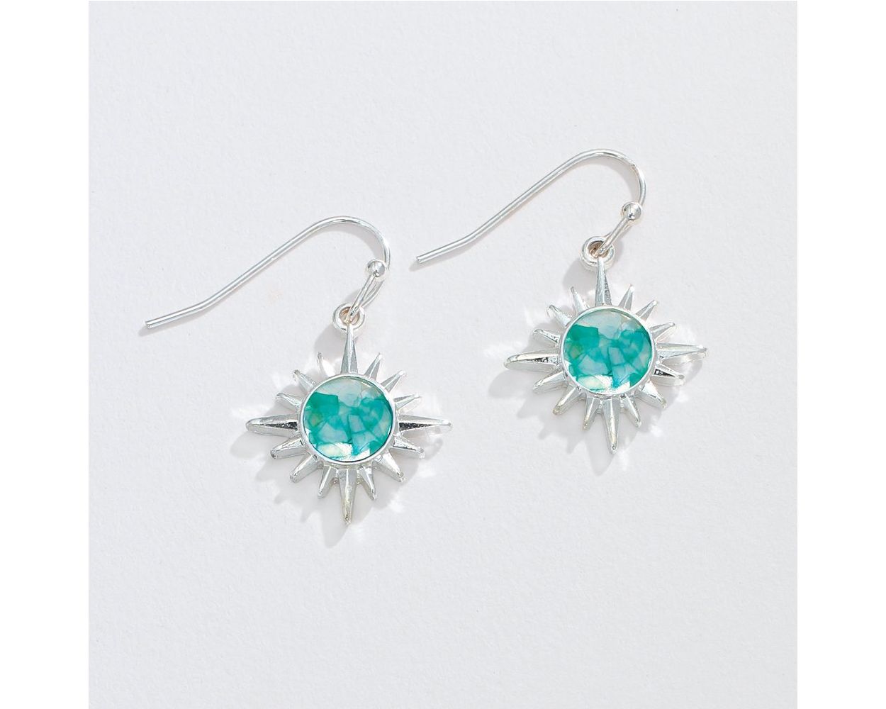 Silver Turquoise + White Inlay Star - Earrings - Mellow Monkey
