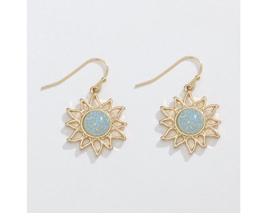 Gold Suns with Mint Centers - Earrings - Mellow Monkey