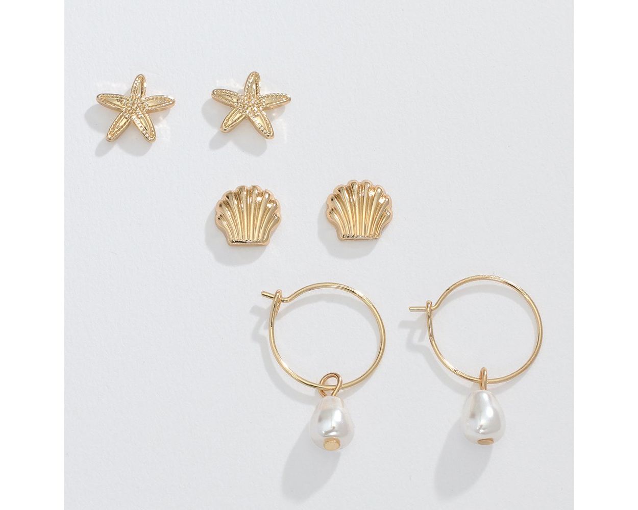 Gold Trio with Pearl Hoops - Earrings - Mellow Monkey