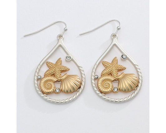 Two-Tone Shell Drop with Crystal - Earrings - Mellow Monkey