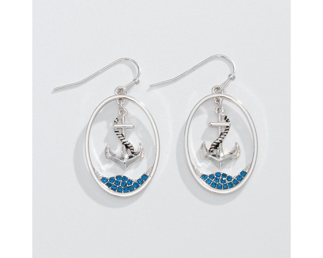 Silver Anchor with Blue Crystal - Earrings - Mellow Monkey