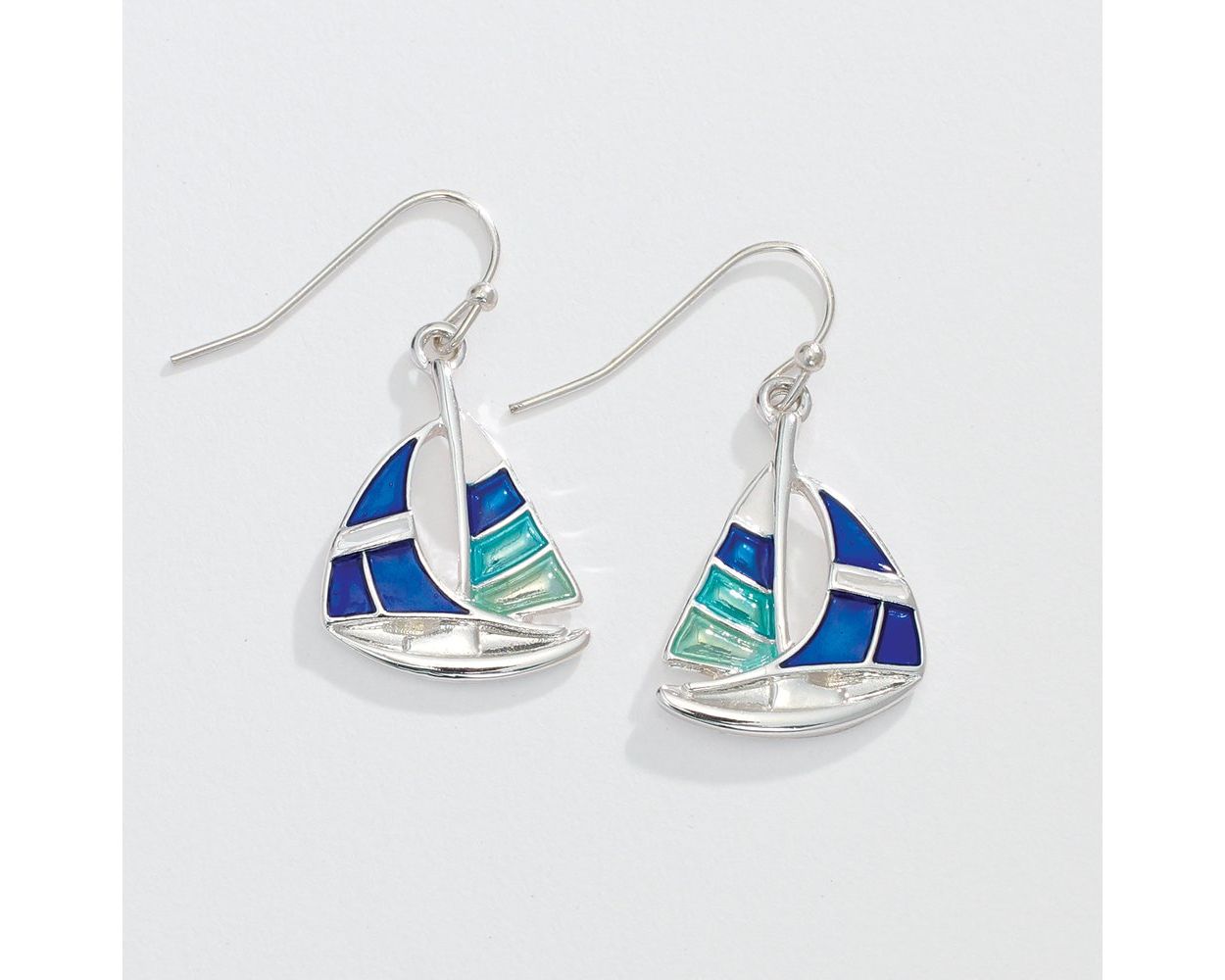 Silver + Blue Enamel Sailboat - Earrings - Mellow Monkey