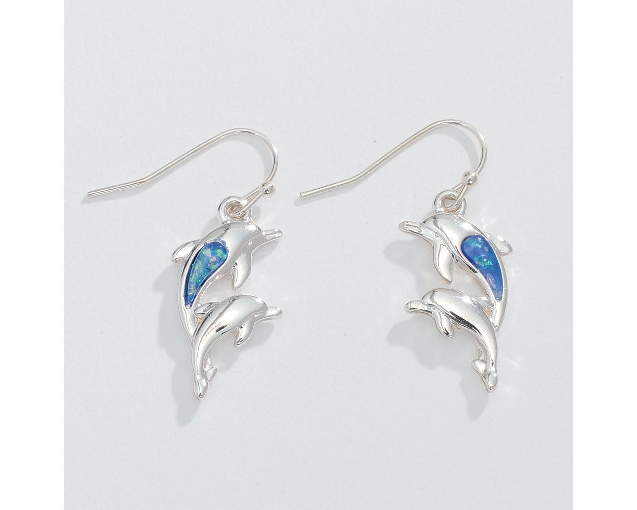 Silver Dolphin with Blue - Earrings - Mellow Monkey