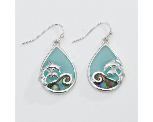 Silver Dolphin with Abalone - Earrings - Mellow Monkey