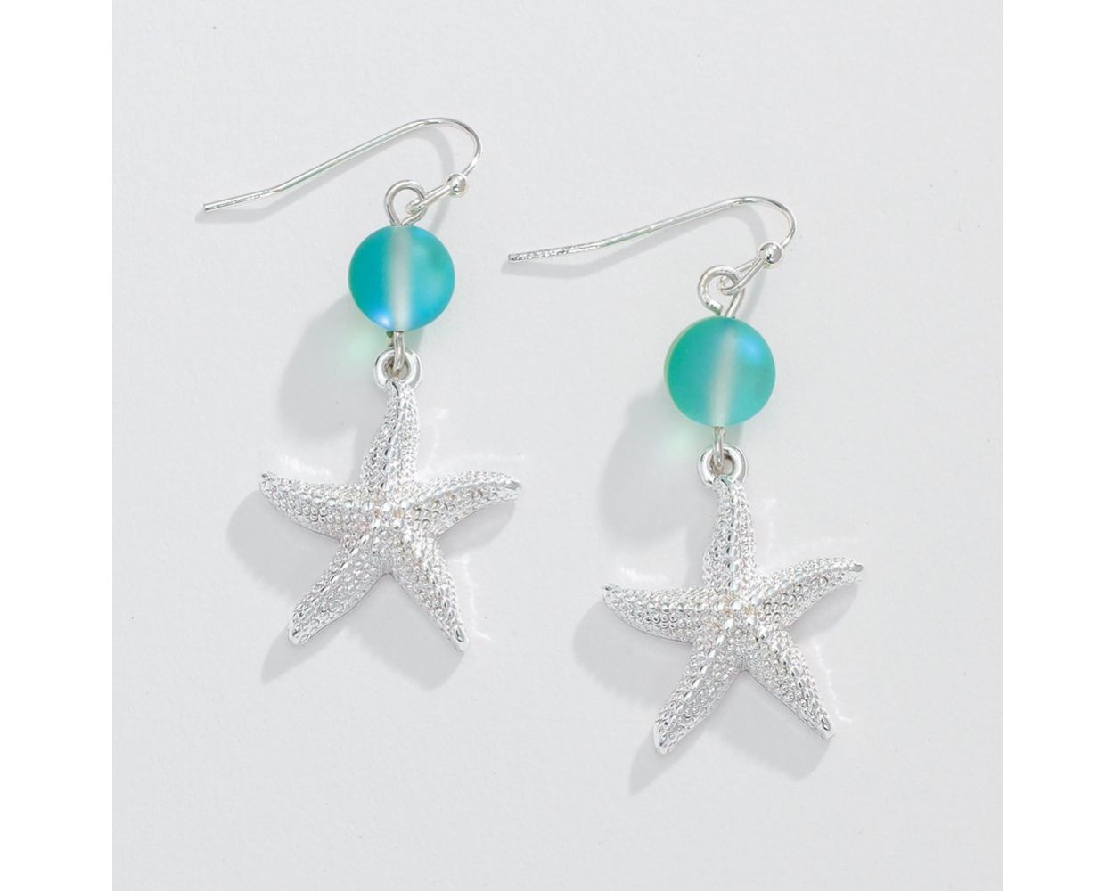 Silver Star with Green Bead - Earrings - Mellow Monkey