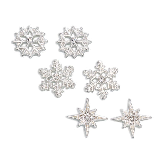 Earrings - SilverSnowflake w Crys Trio - Mellow Monkey