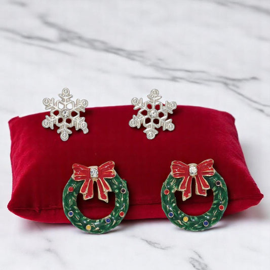 Snowflake and Wreath Duo Earrings - Mellow Monkey