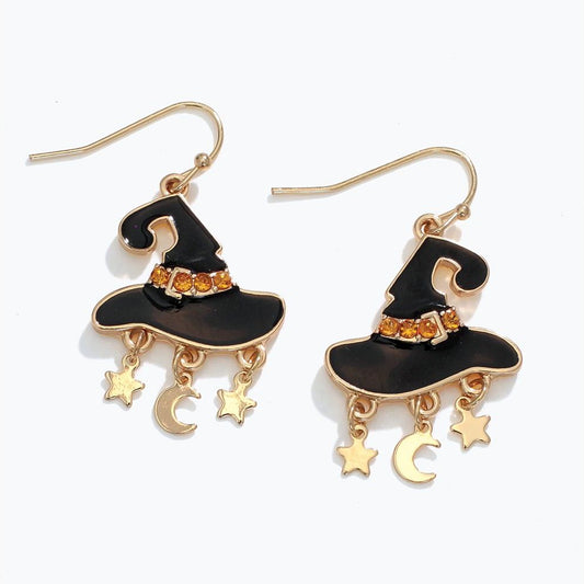 Earrings - Black Witch Hat w Gold Star - Mellow Monkey