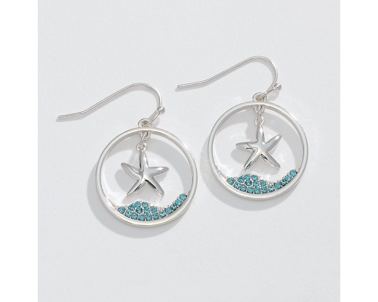 Silver Starfish Aqua Crystal - Earrings - Mellow Monkey