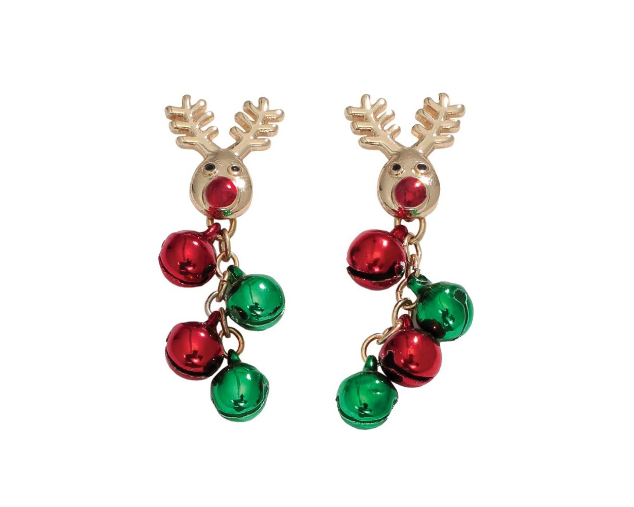 Gold Rudolph with Holiday Bells Holiday Earrings - Mellow Monkey