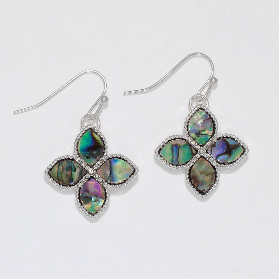 Abalone Inlay Flower Earrings with Crystals - Mellow Monkey