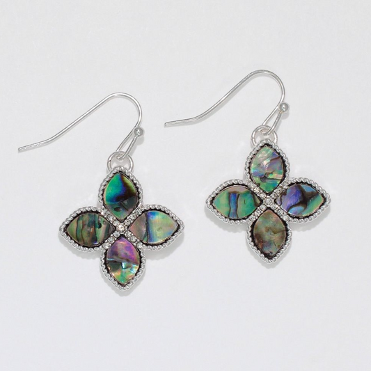 Abalone Inlay Flower Earrings with Crystals - Mellow Monkey