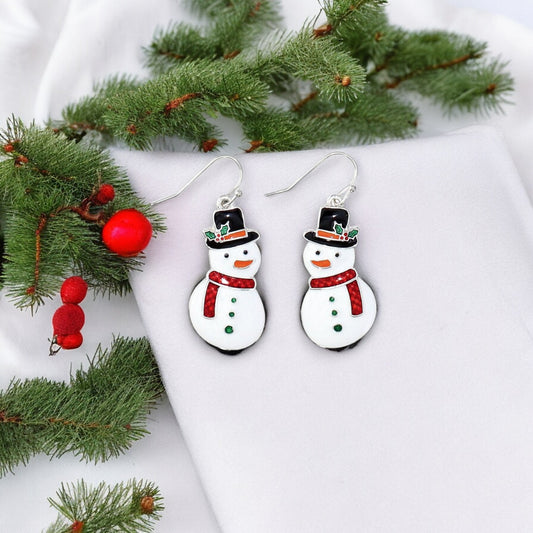 Jolly Snowmen with Scarf and Hat Holiday Earrings