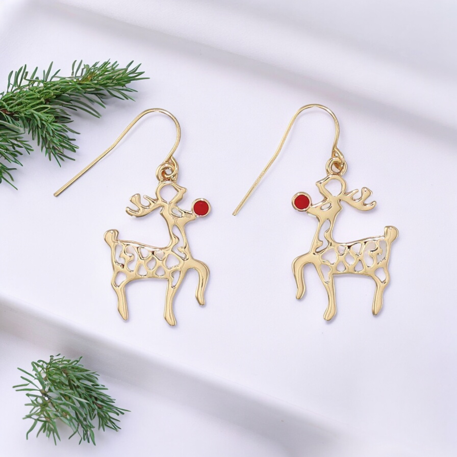 Bright Gold Rudolph Holiday Earrings - Mellow Monkey