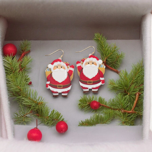 Jolly Santa with Gifts Holiday Earrings