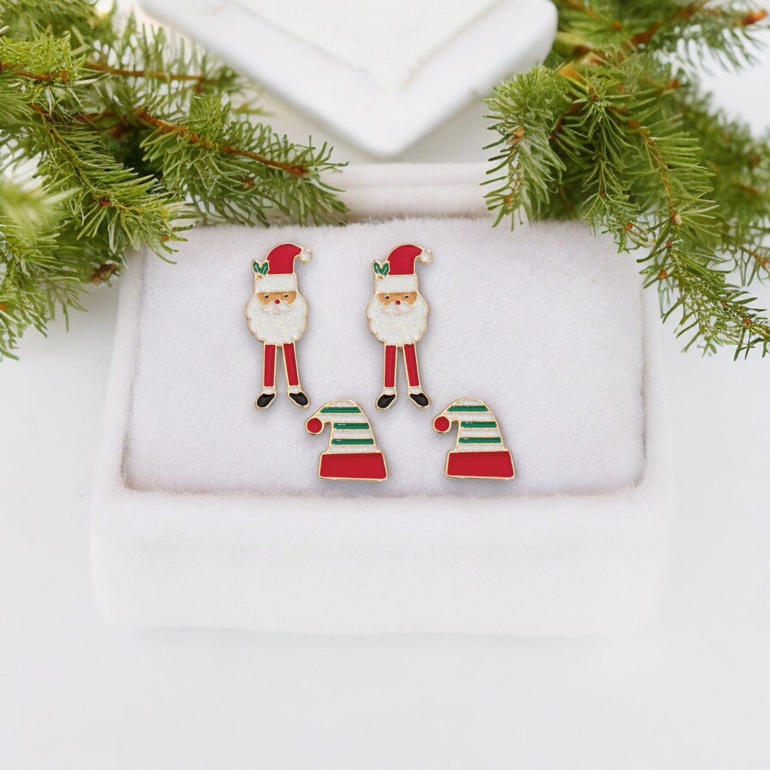 Glitter Santa with Elf Hats Holiday Earrings - Mellow Monkey