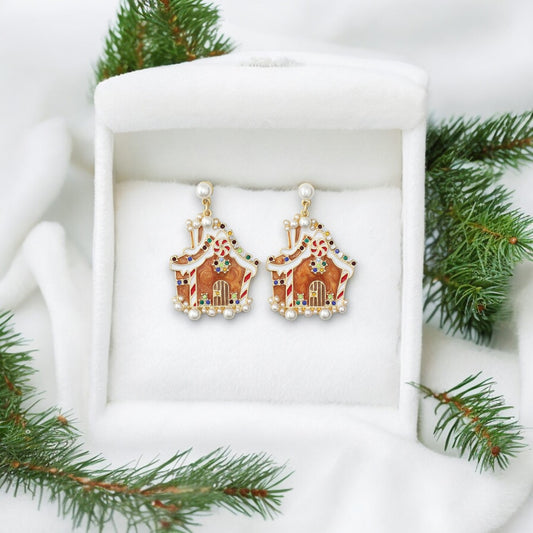 Adorable Gingerbread Houses Holiday Earrings