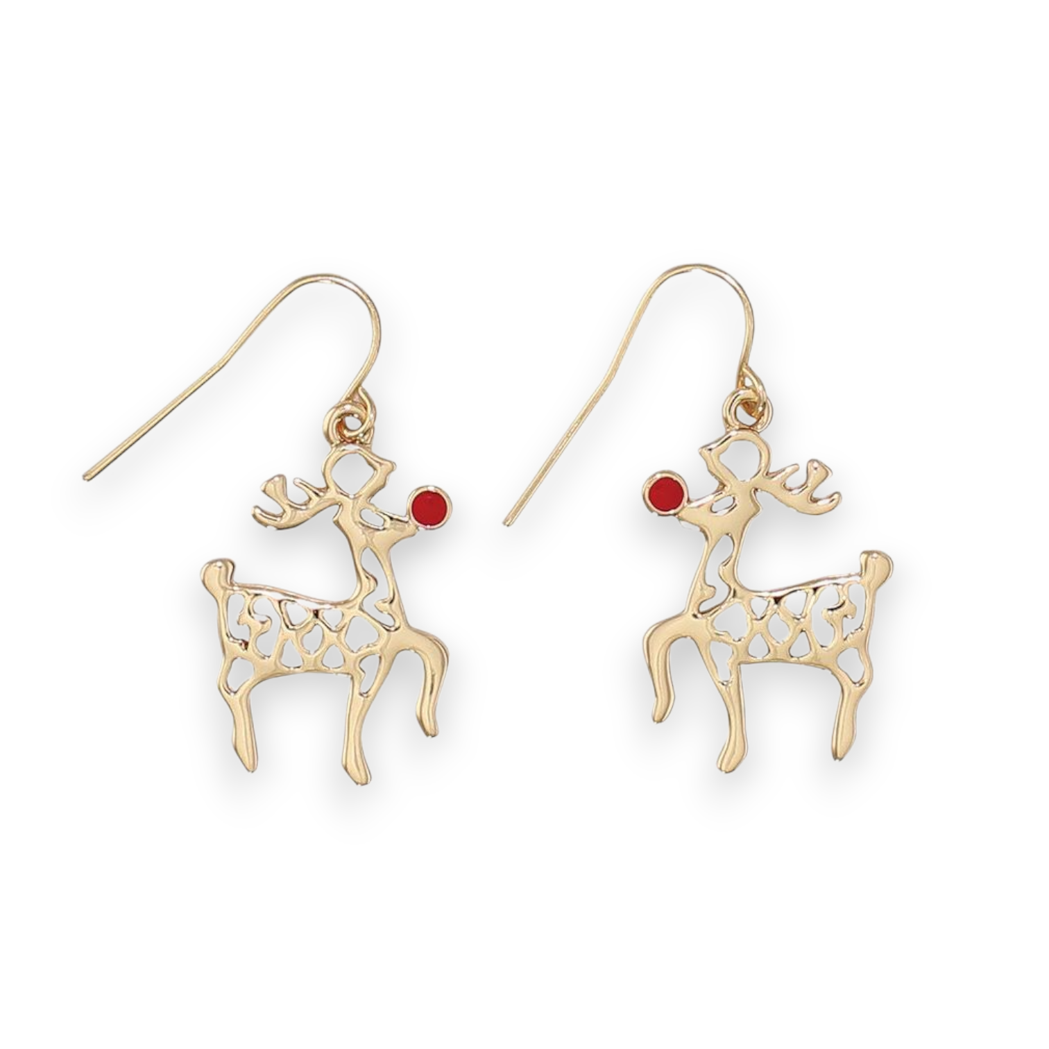 Bright Gold Rudolph Holiday Earrings - Mellow Monkey