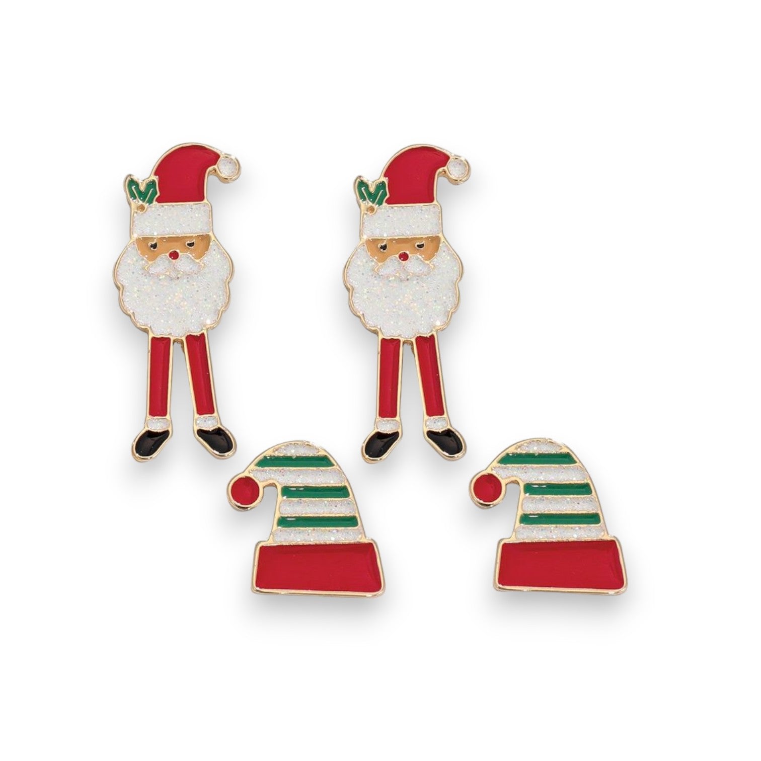 Glitter Santa with Elf Hats Holiday Earrings - Mellow Monkey