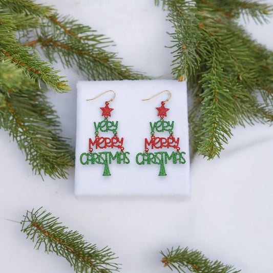 Very Merry Glitter Christmas Tree Holiday Earrings