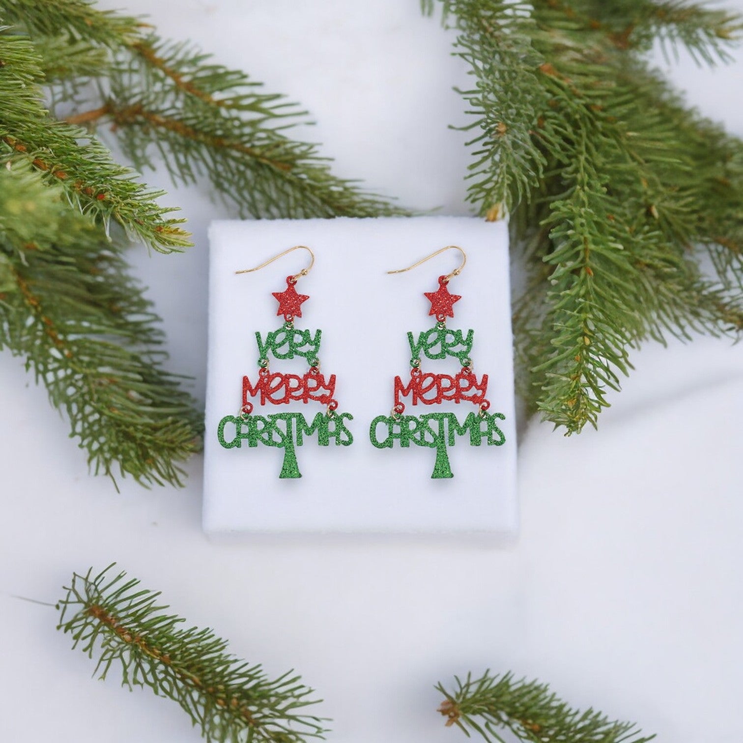 Very Merry Glitter Christmas Tree Holiday Earrings - Mellow Monkey