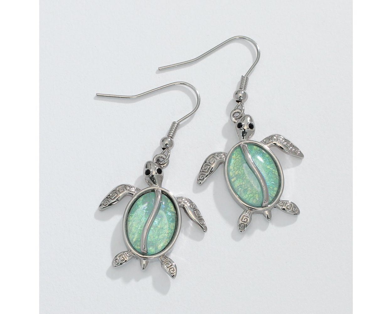 Silver with Aqua Inlay Turtle - Earrings - Mellow Monkey
