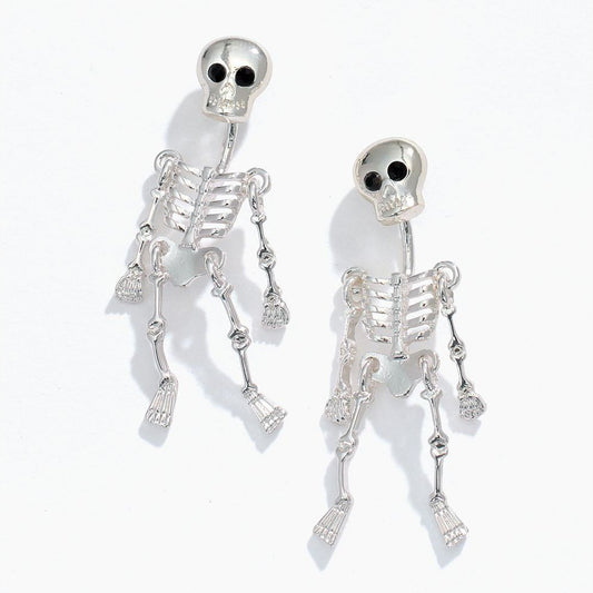 Earrings - Silver Dangling Skeletons - Mellow Monkey