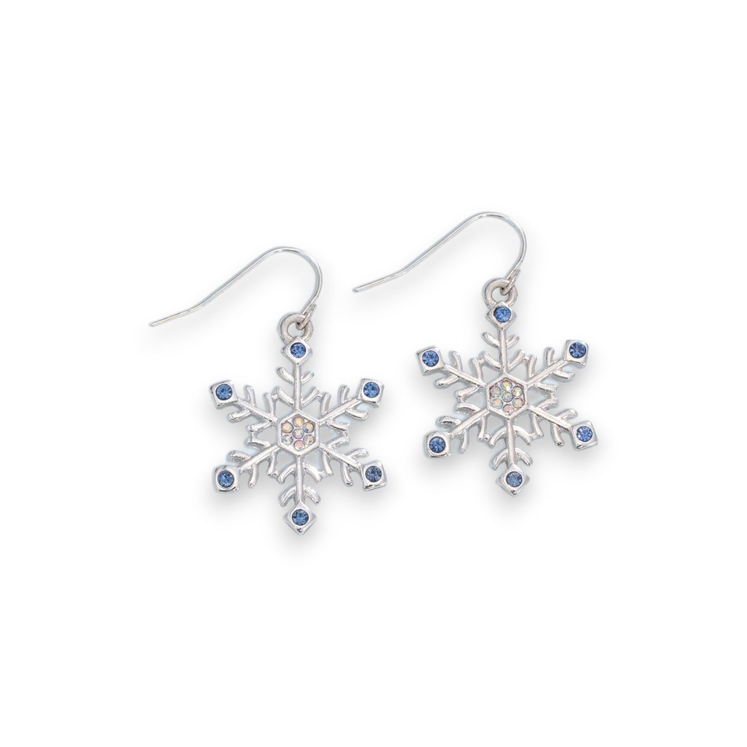 Silver Snowflakes With Ice Blue Crystals Holiday Earrings - Mellow Monkey