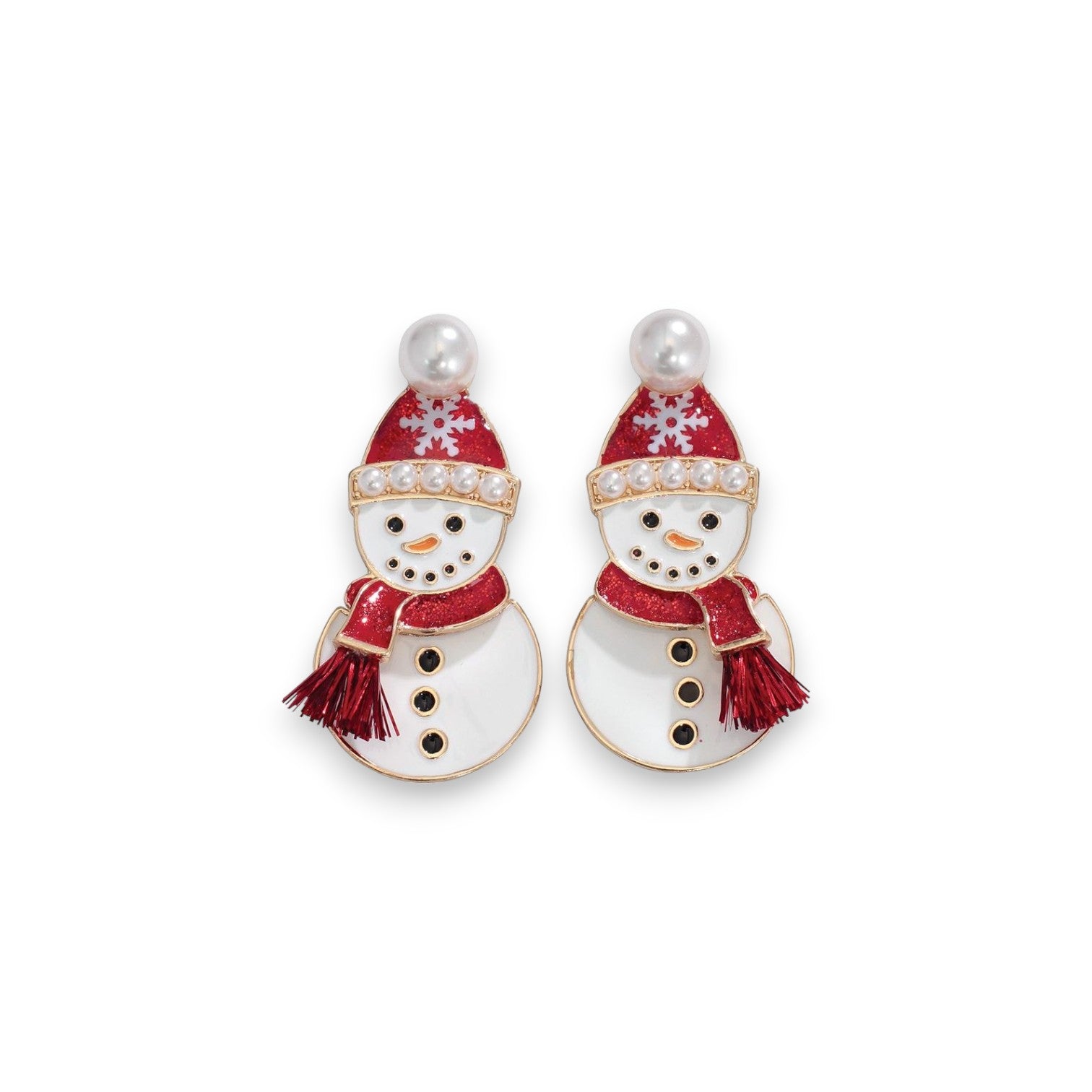 Enchanting Snowmen With Pearls Holiday Earrings - Mellow Monkey