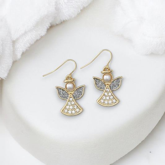Angels With Pearls And Crystals Holiday Earrings