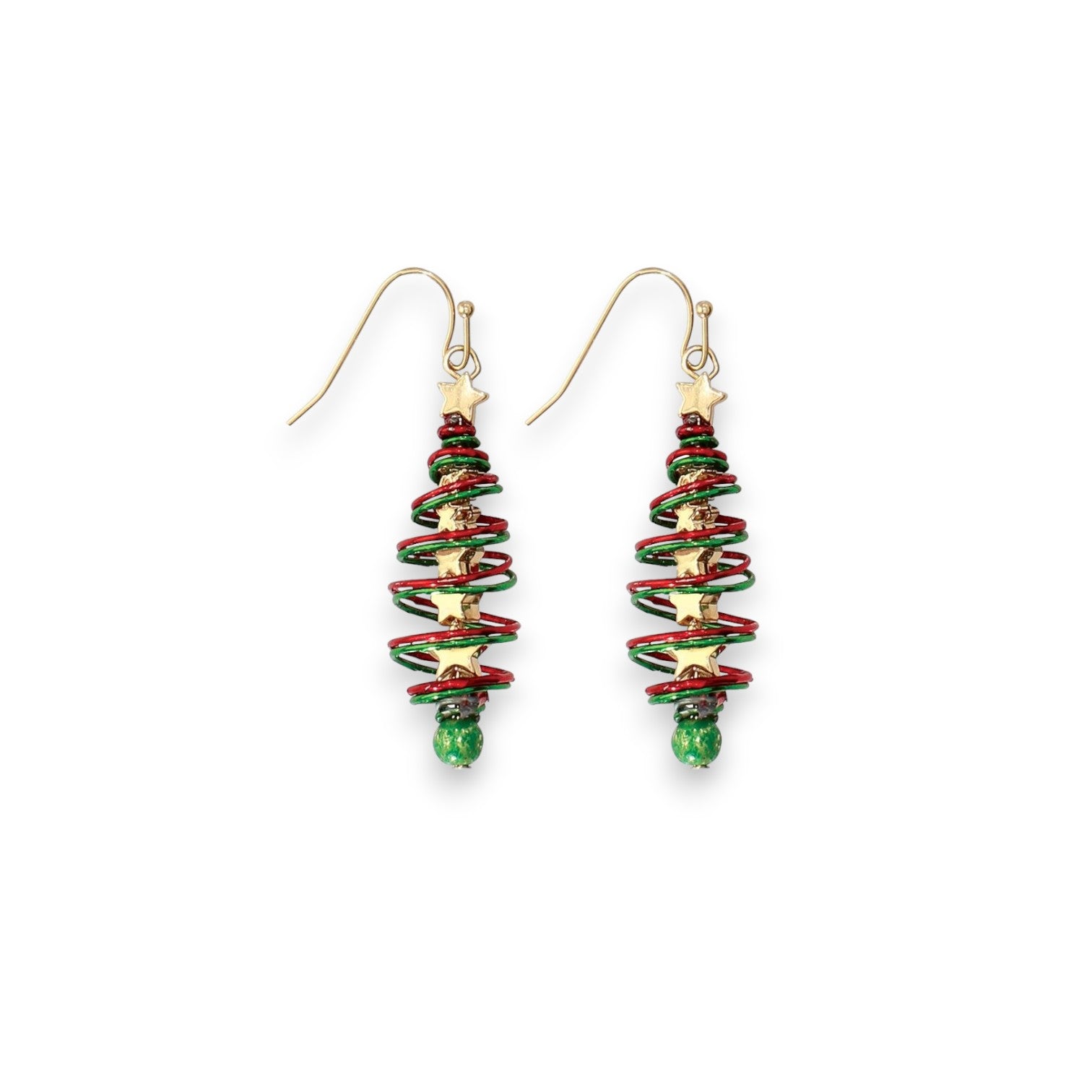 Red And Green Twist Tree With Gold Star And Crystal Trunk Holiday Earrings - Mellow Monkey