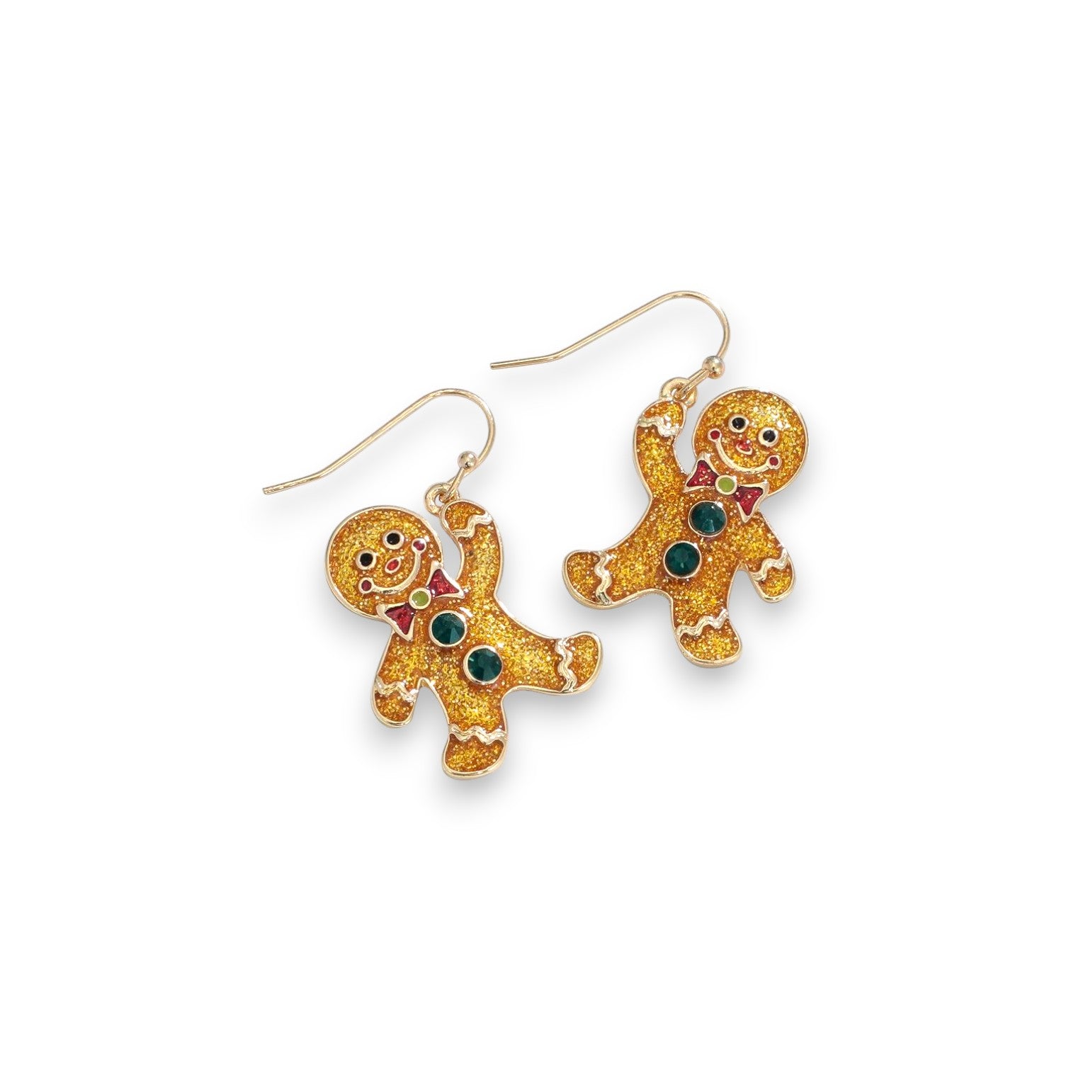 Lovable Glittering Gingerbread Men With Crystals Holiday Earrings - Mellow Monkey