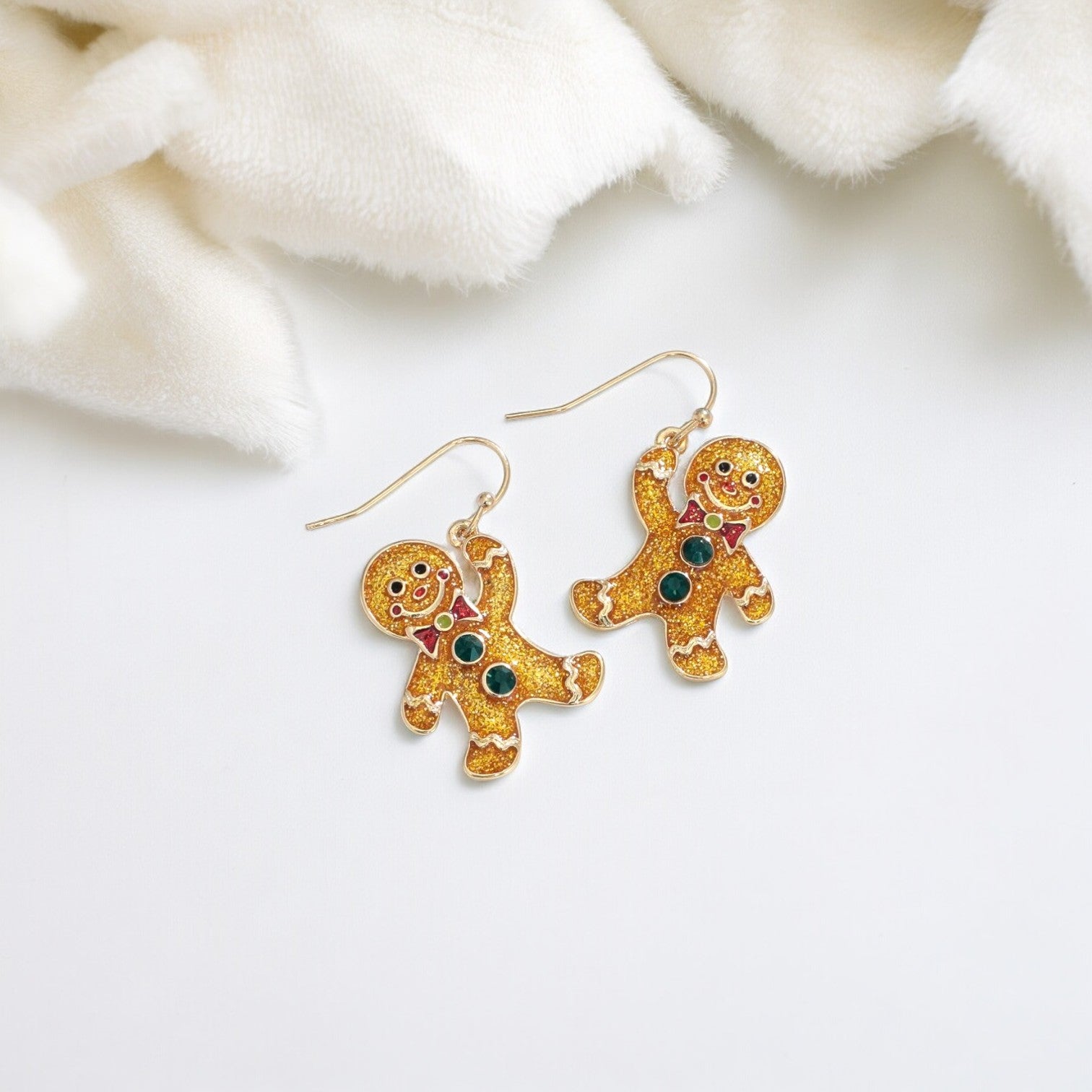 Lovable Glittering Gingerbread Men With Crystals Holiday Earrings - Mellow Monkey