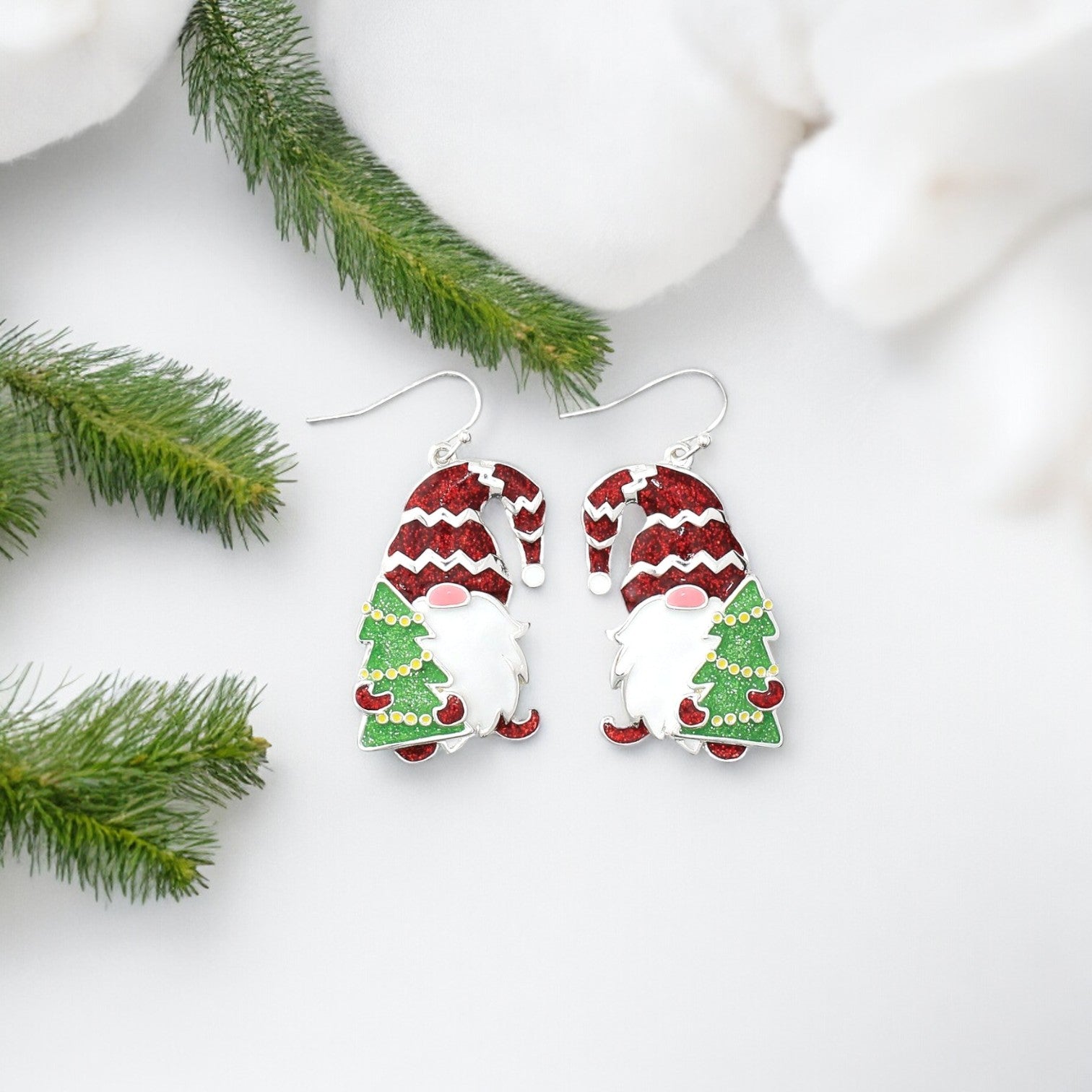 Glitter Enamel Holiday Gnome Earrings - Mellow Monkey