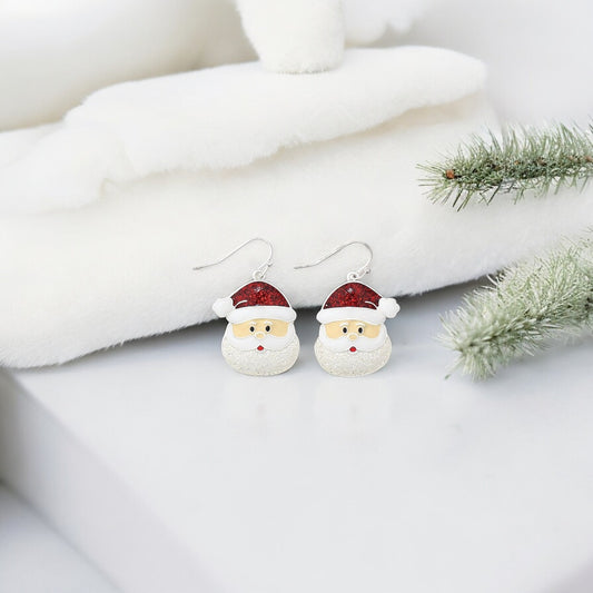 Jolly Santas With Glitter Enamel Holiday Earrings