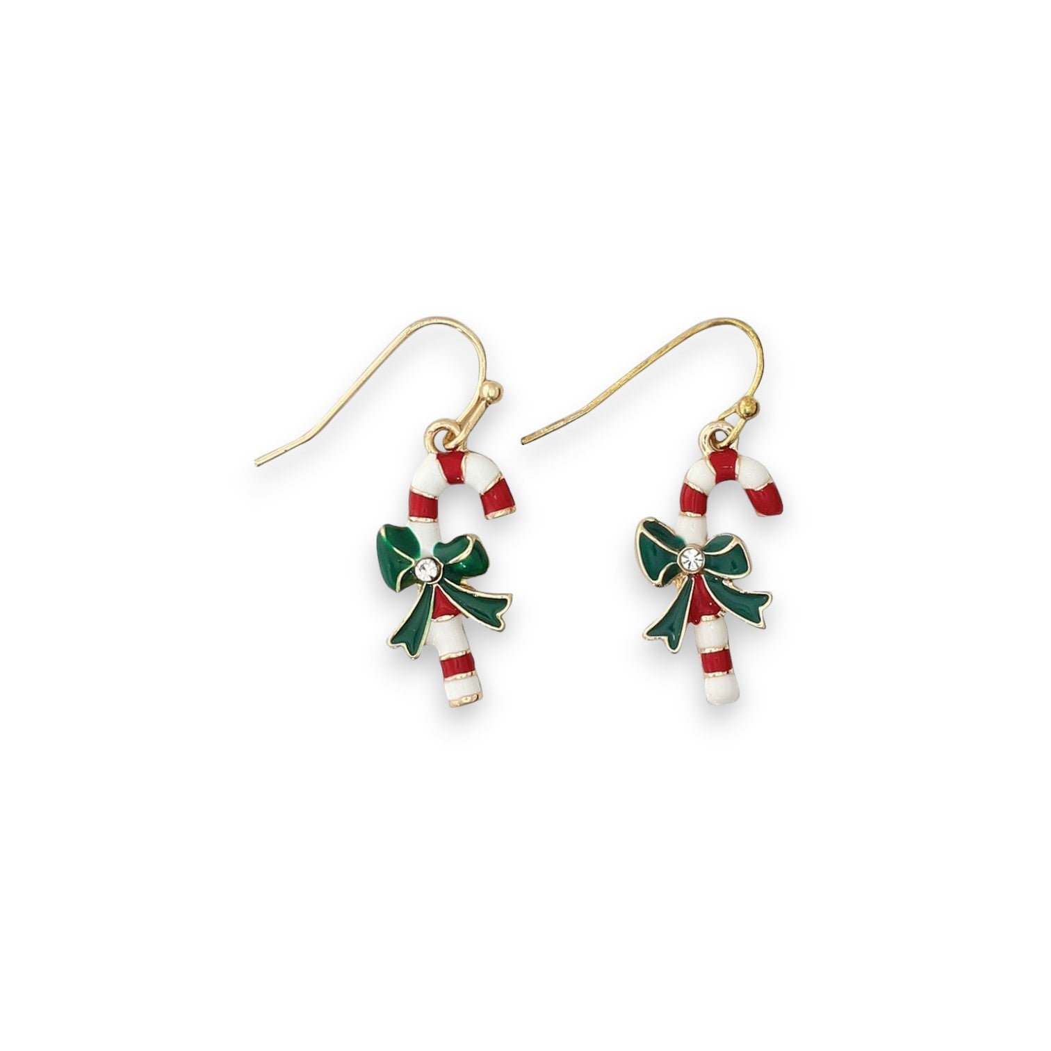 Enameled Candy Canes With Bow Holiday Earrings - Mellow Monkey