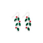 Red Crystals And Green Leaves Holiday Earrings