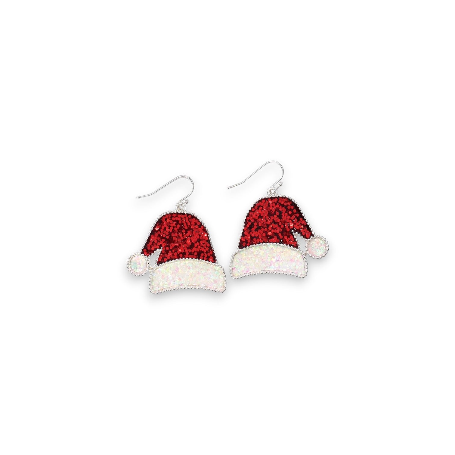 Red Glitter Santa Hats Holiday Earrings - Mellow Monkey