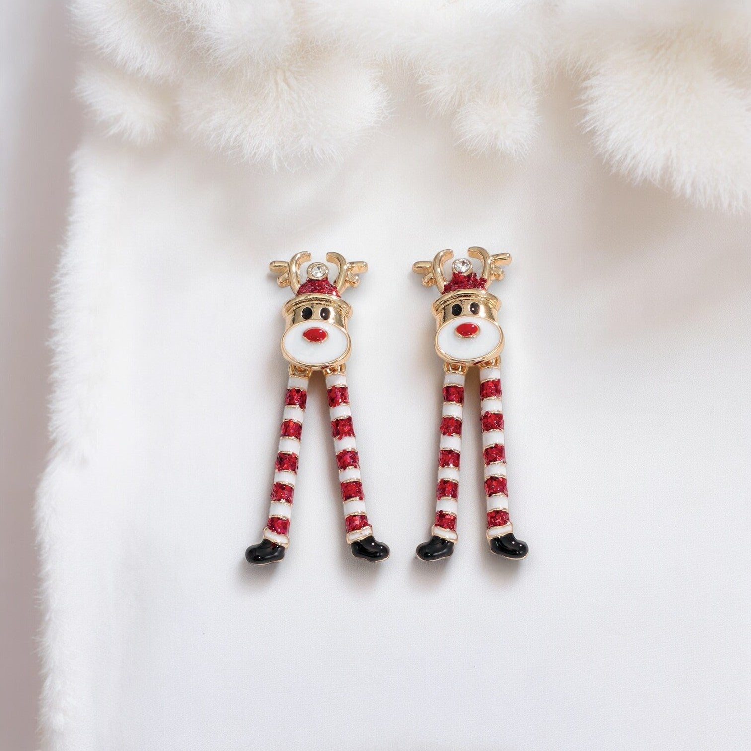 Dancing Glitter Enamel Rudolphs With Crystal Holiday Earrings - Mellow Monkey